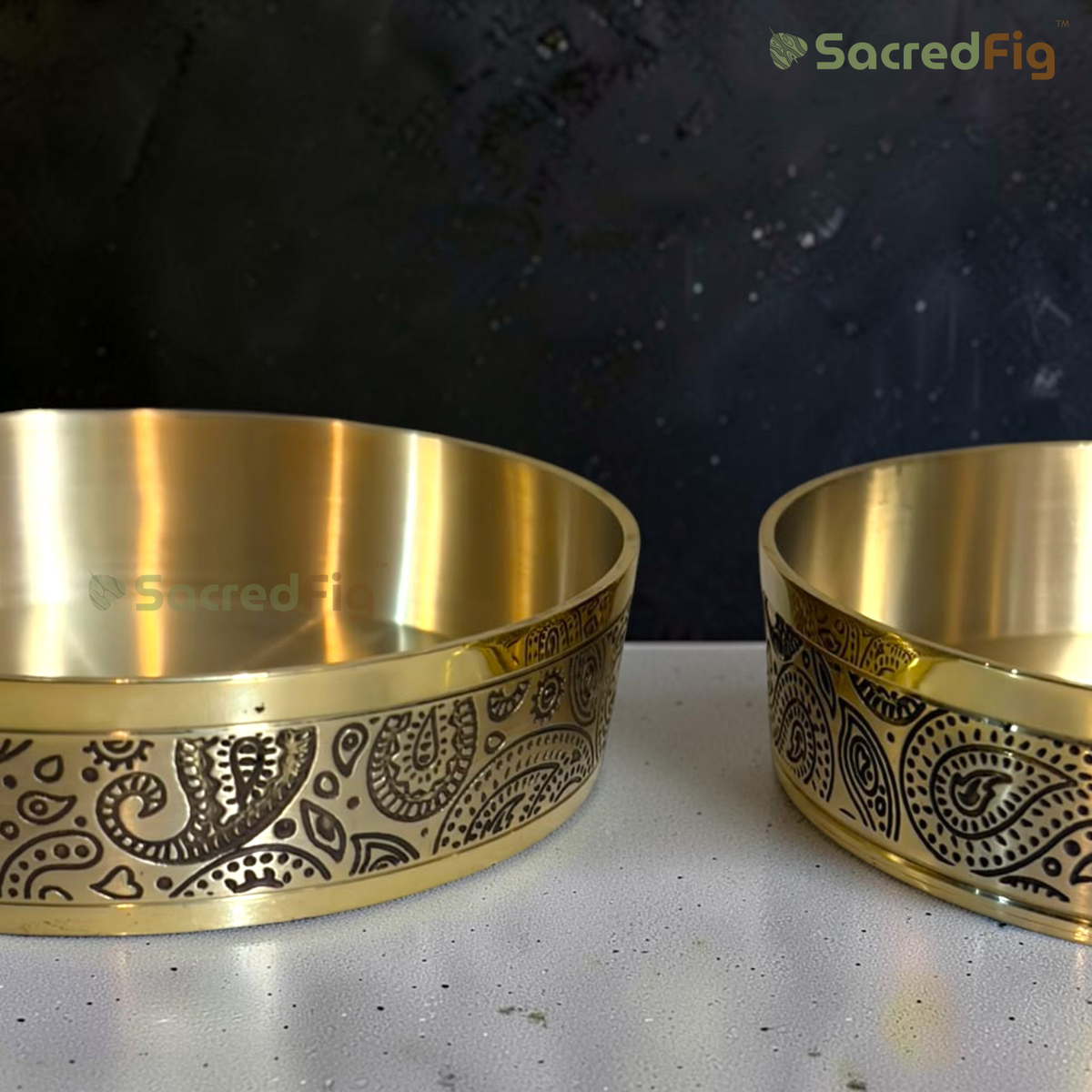 SacredFig Amrakriti Series Brass Dessert Bowls | Set of 2 | Set of 4