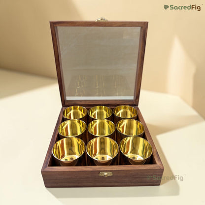 SacredFig Brass & Sheesham Wood Masala Box | Handcrafted Spice Box | 8.5 Inches