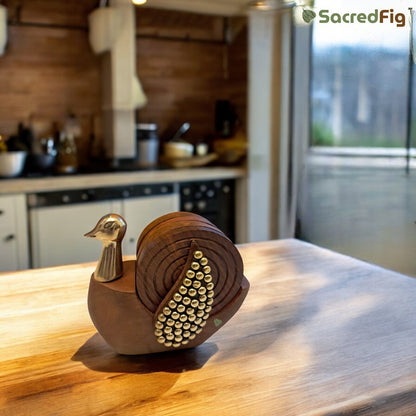 Wooden Coaster Set Bird with Wings | GoldenWings