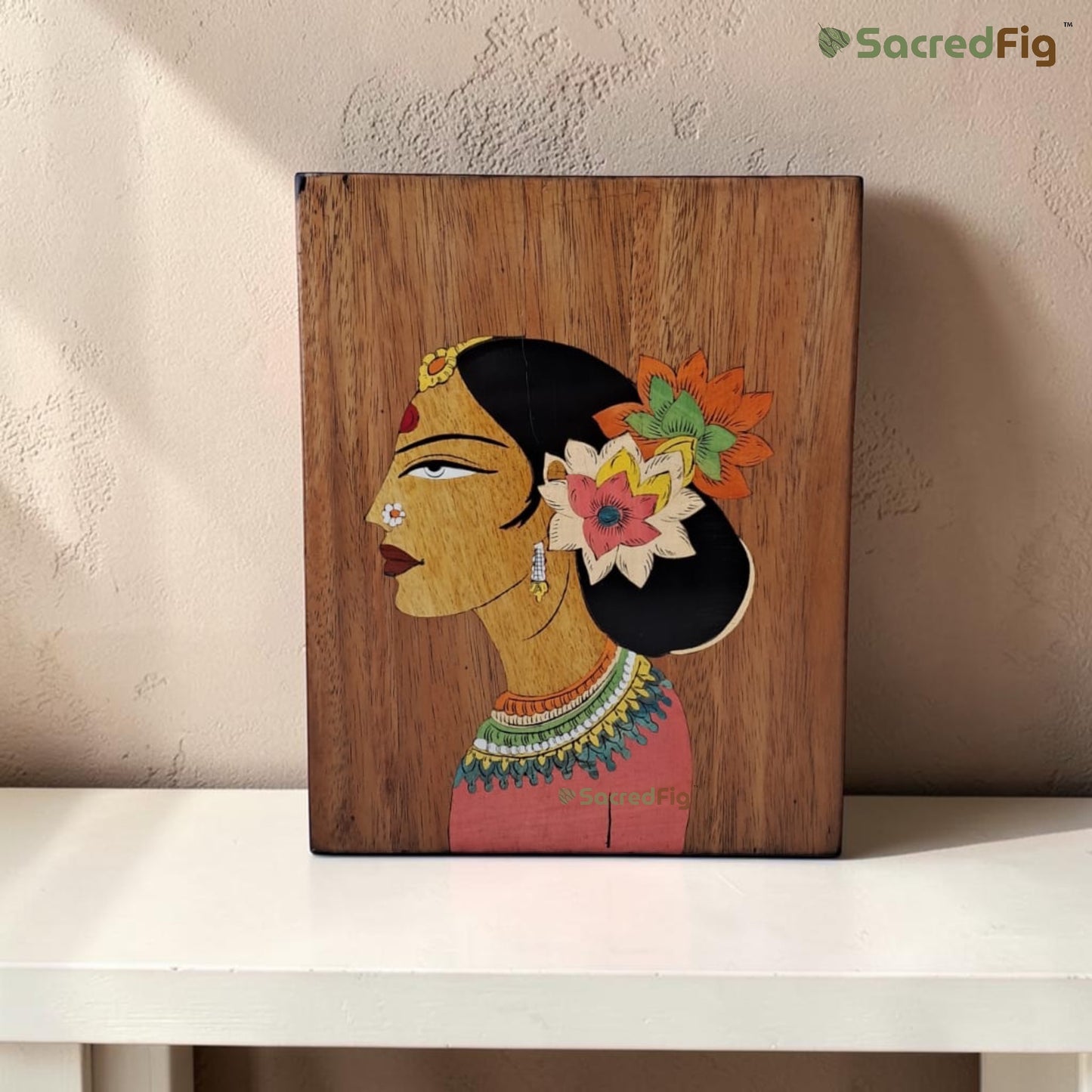 SacredFig Floral Muse Wooden Colored Inlay Art Wall Frame |8 x 10 In|Handmade Wooden Wall Décor Traditional Artwork