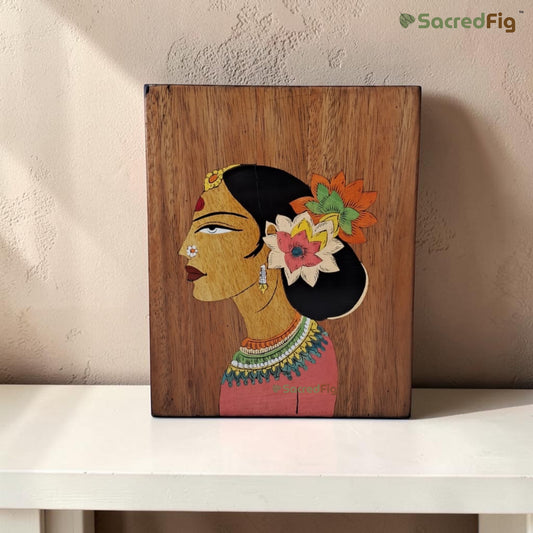 SacredFig Floral Muse Wooden Colored Inlay Art Wall Frame |8 x 10 In|Handmade Wooden Wall Décor Traditional Artwork