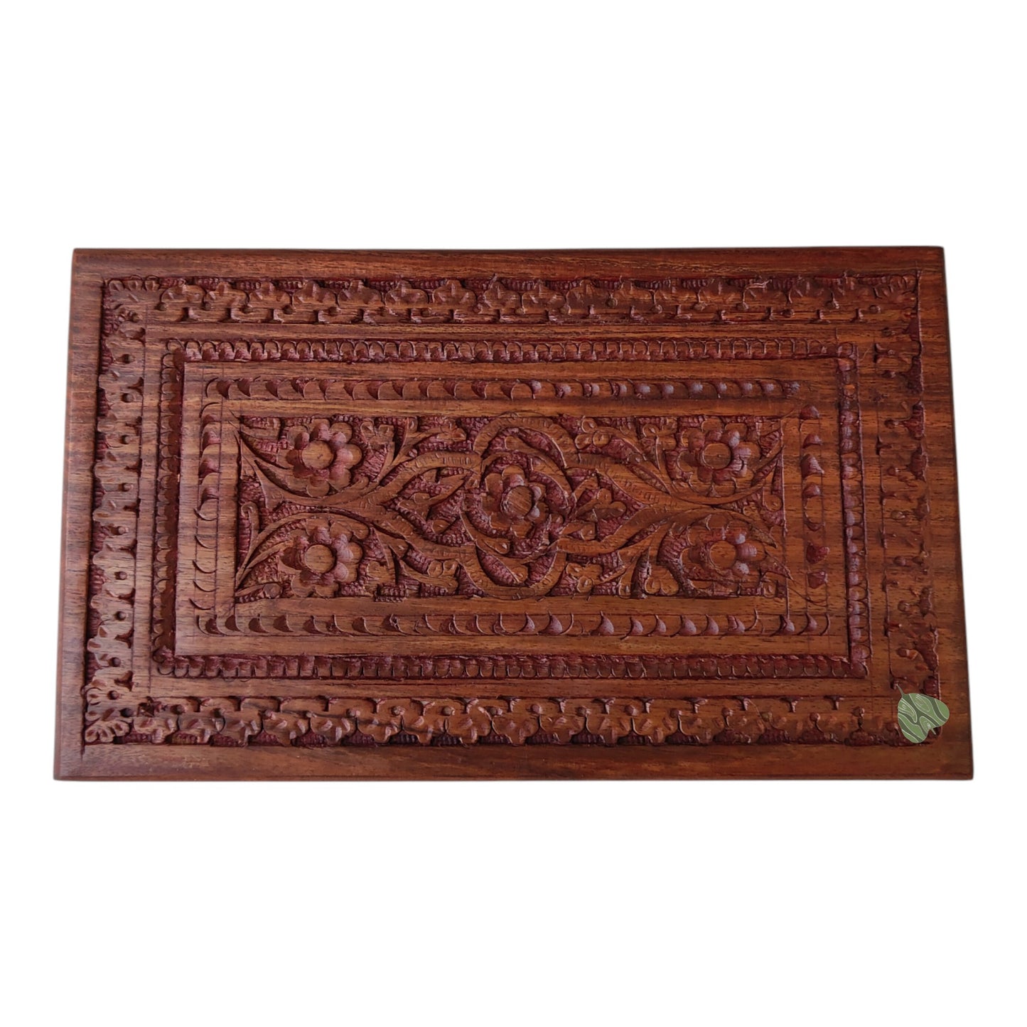SacredFig Sheesham Wood Regal Gift Box, Floral Carving (10x6 inches)
