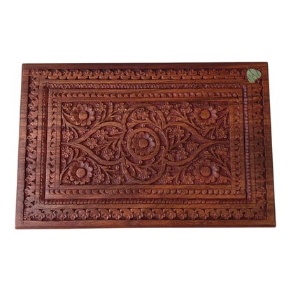 SacredFig Sheesham Wood Regal Gift Box, Floral Carving (12x8 inches)