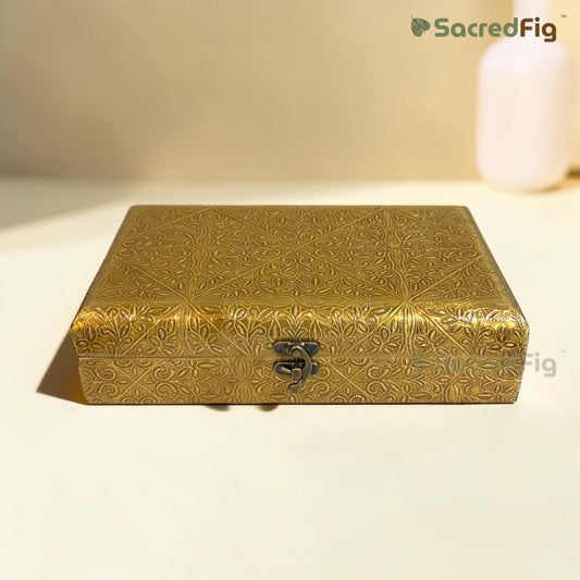 SacredFig Premium Wooden Gift Box | Gold Embossed Premium Gift & Dry Fruit Box | 10 x 6 Inch