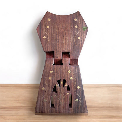 SacredFig Sheesham Wood Book Holder with brass work| Jain Rehal, Jain Religious Book Stand| 9 × 4 in