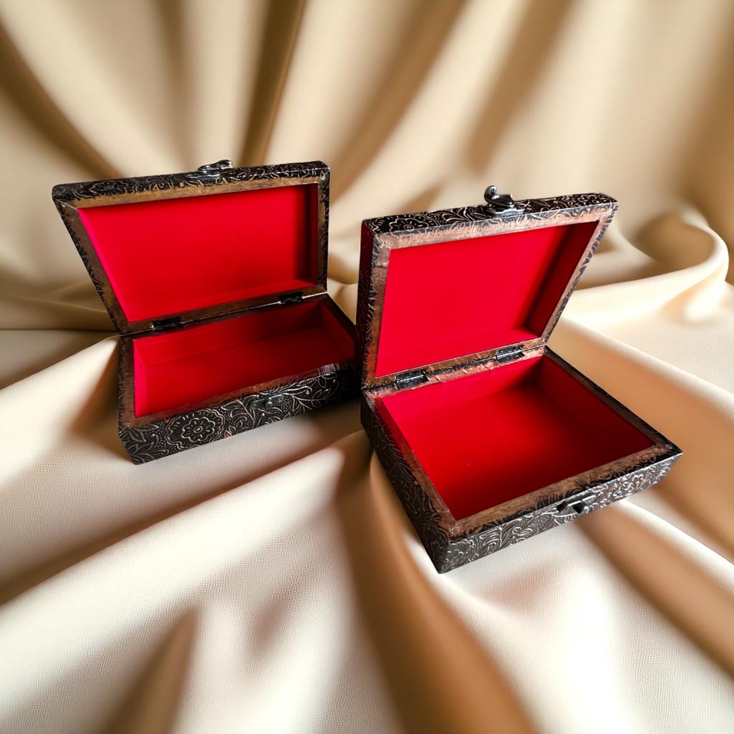 SacredFig Handcrafted Wooden Jewellery Boxes – Copper Detail | Set of 3 (S, M, L)