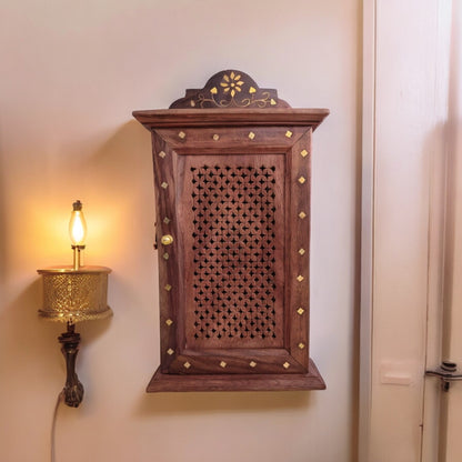 Wooden Key Holder, Decorative Box in Sheesham Wood with mesh design - SD003 | 11 × 6 in