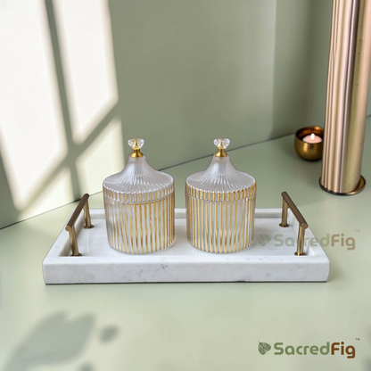 SacredFig Pearl Premium Tray with Metal Handle | Serving & Decorative Tray | 12 x 6 In