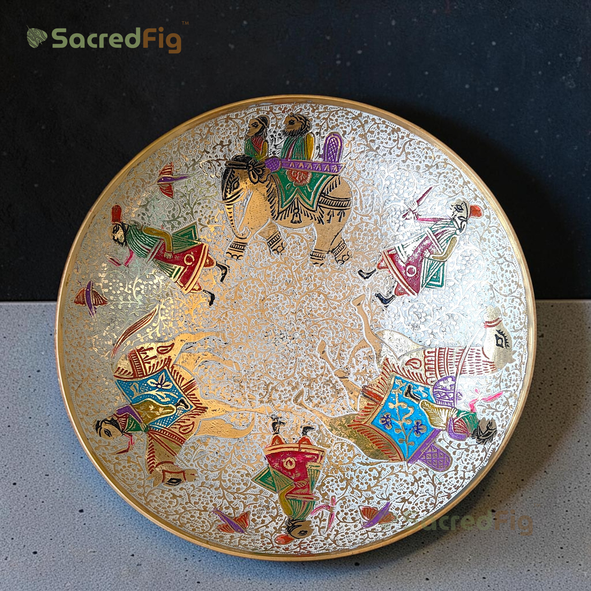SacredFig Shahi Brass Bowl | Handcrafted Meenakari Brass Bowl for Premium Gifting | 10 In. (d)