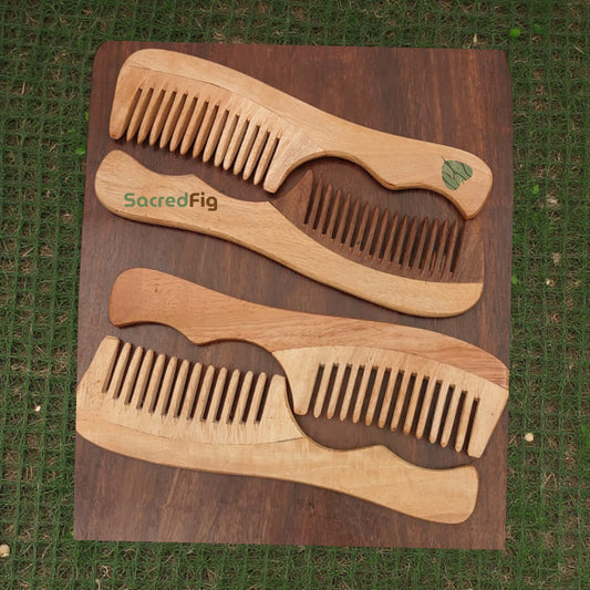 Neem Wood Comb by SacredFig | Natural Neem | Comb with grip handle