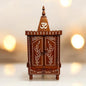 Wooden Mandir with Om Symbol & Intricate Floral Carvings | 12 x 15 in