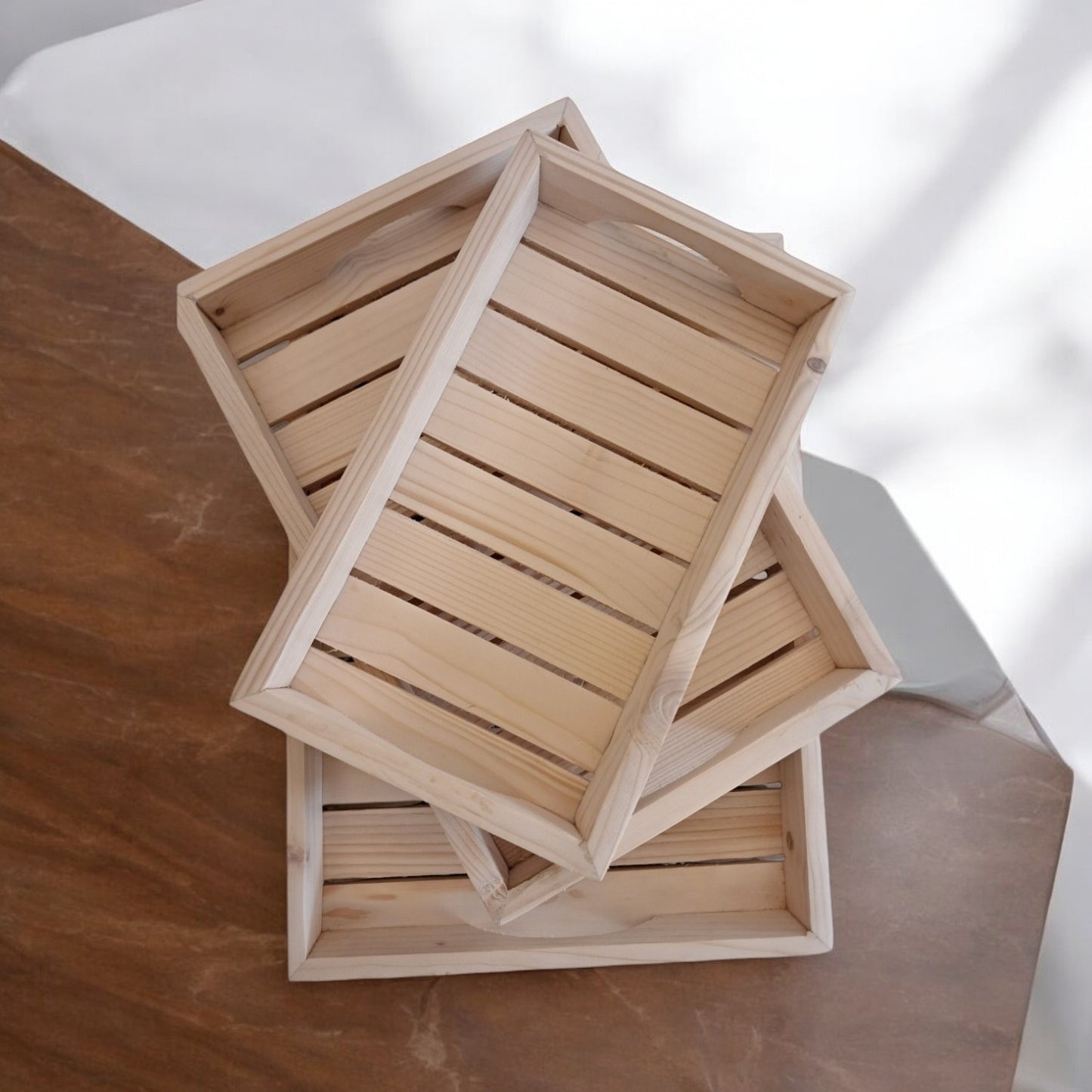 SacredFig Wooden Pine Tray Set| Serving Tray Set (Pack of 3 Trays)