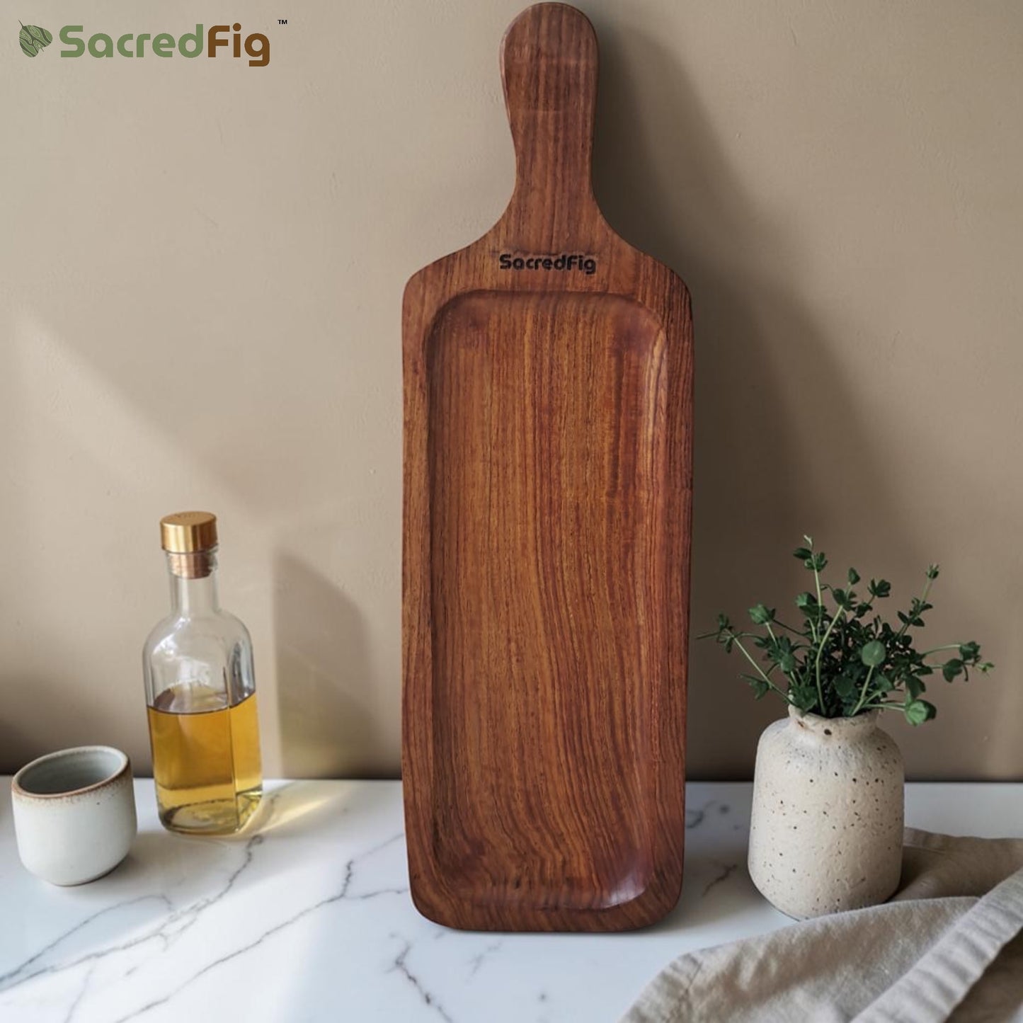 SacredFig Sheesham Wood Long Platter – Wooden Serving Platter (16 × 5 In)