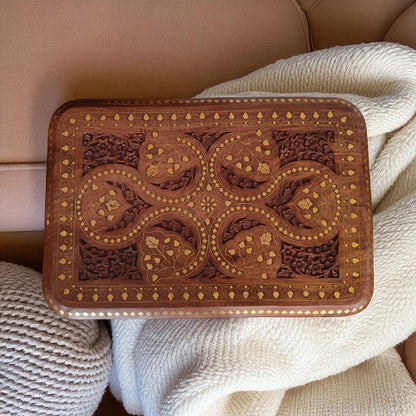 SacredFig Handcrafted Decorative Table| Coffee Table in Sheesham Wood | Intricate Brass Inlay Work  (18x12 in)