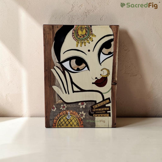 SacredFig Soulful Eyes Wooden Colored Inlay Art Wall Frame |8 x 10 In| Handmade Wooden Wall Décor Traditional Artwork