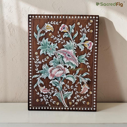 SacredFig Whispering Vines Design Wooden Colored Inlay Art Wall Frame | 10x14 In | Handmade Wooden Wall Decor Traditional Artwork