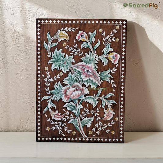 SacredFig Whispering Vines Design Wooden Colored Inlay Art Wall Frame | 10x14 In | Handmade Wooden Wall Decor Traditional Artwork
