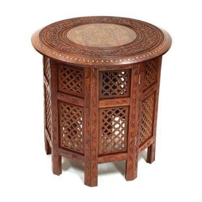 Wooden Decorative Table Set with Brass Engraving Inlaid Work | Set of 3 (12,15,18 in)