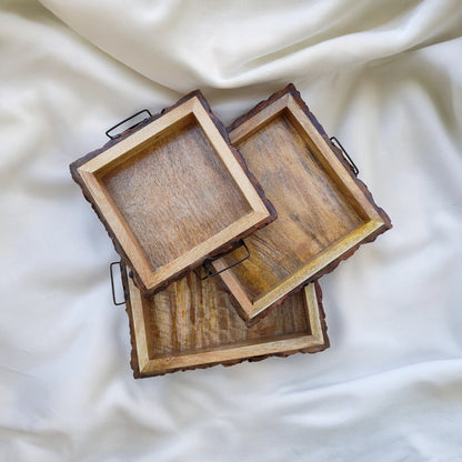 Wooden Serving Trays for Home & Kitchen | Square Platter Trays S, M, L Sizes