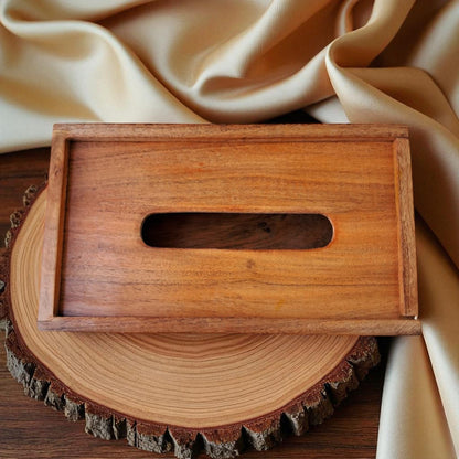 SacredFig Tissue Holder Box, Acacia Wood | Premium Napkin Holder | Ideal for Office & Home use | 9×5 in