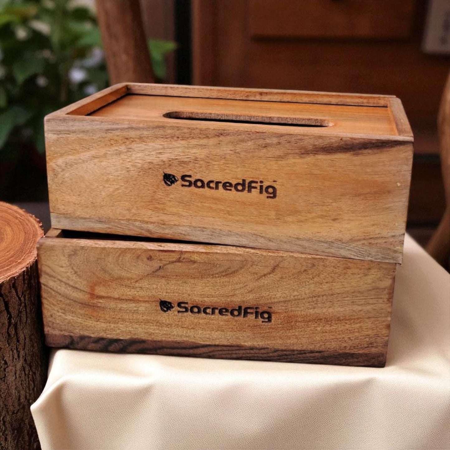 SacredFig Tissue Holder Box, Acacia Wood | Premium Napkin Holder | Ideal for Office & Home use | 9×5 in
