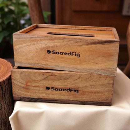SacredFig Tissue Holder Box, Acacia Wood | Premium Napkin Holder | Ideal for Office & Home use | 9×5 in
