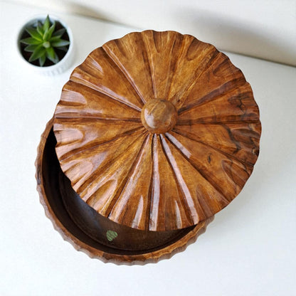 SacredFig Acacia Wood Chapati Box, Roti Box, Premium Hot Pot, Hot Case (9 in)