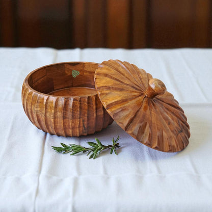 SacredFig Acacia Wood Chapati Box, Roti Box, Premium Hot Pot, Hot Case (9 in)