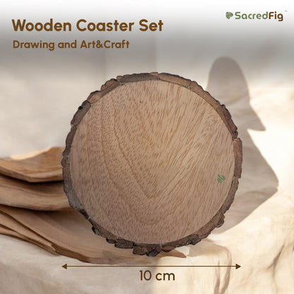 SacredFig Bark Coasters for Drawing Art & Craft | Wooden Log | Natural Wooden Coaster suitable for Art Work (Set of 4)| 4 in