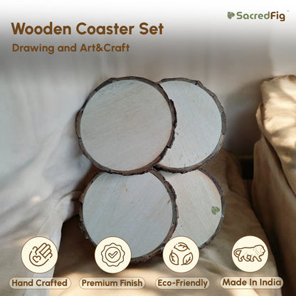 SacredFig Bark Coasters for Drawing Art & Craft | Wooden Log | Natural Wooden Coaster suitable for Art Work (Set of 4)| 4 in