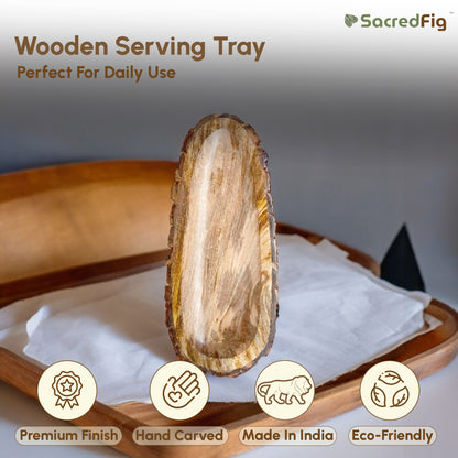 SacredFig Wooden Platter Tray for Serving - Oval Shape 6 x 14 in