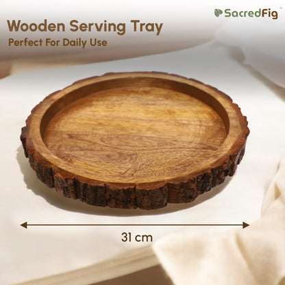 SacredFig Barkwood Serving Tray| Round Serving Tray | 10 in | 12 in