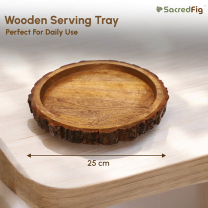 SacredFig Barkwood Serving Tray| Round Serving Tray | 10 in | 12 in
