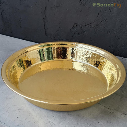 SacredFig Handcrafted Brass Paraat - XXL | 17x2.6 In | Hammered Series | Premium Brass Cookware