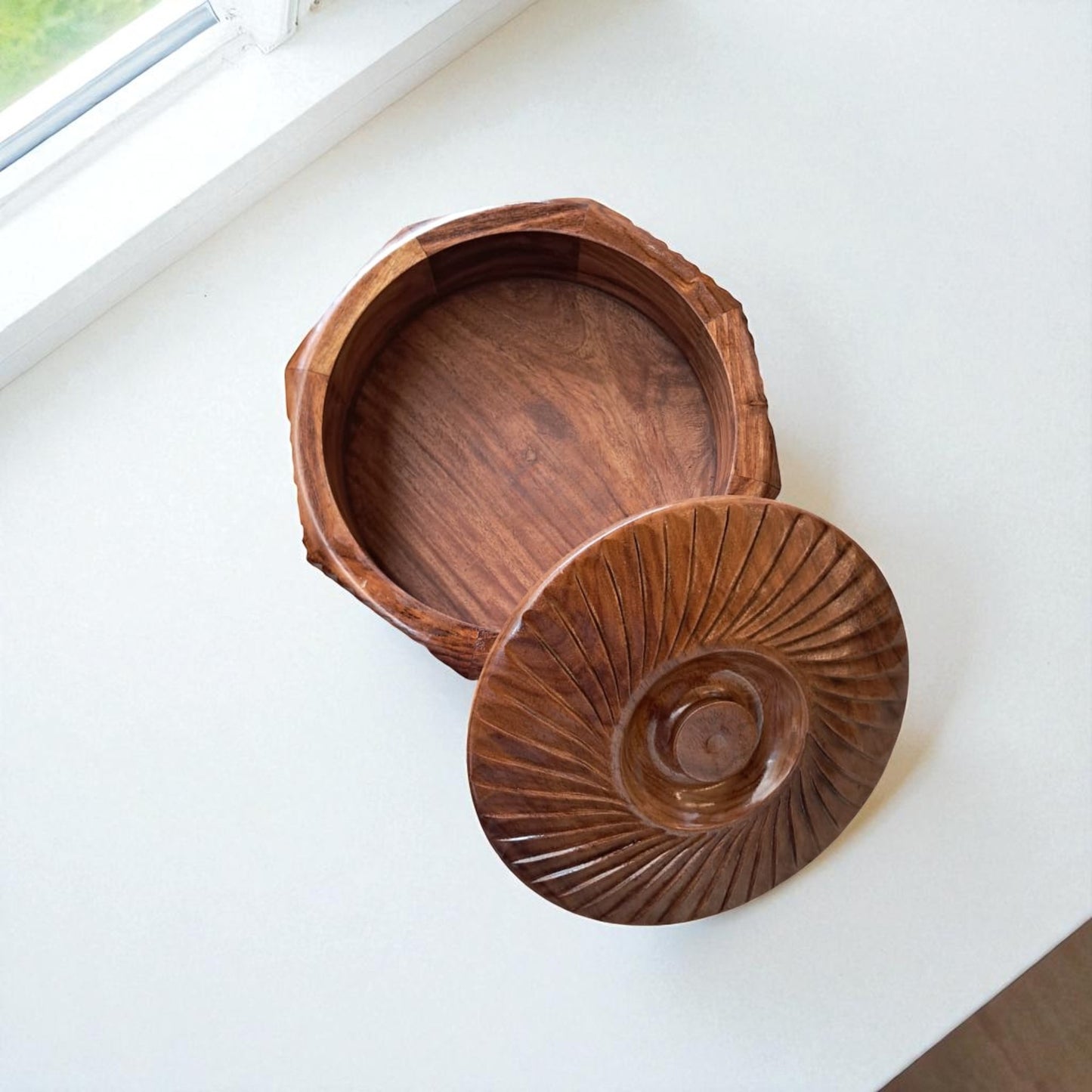 SacredFig Premium Chapati Box 22 cm (d) | Handcrafted with Sheesham Wood | Hot Case for Kitchen Storage (d)