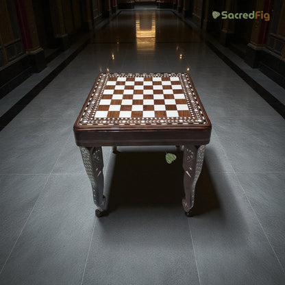 SacredFig Chess Table in Sheesham Wood, Premium Inlay Work | Indian Handicrafts (16 in)
