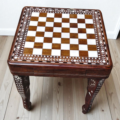 SacredFig Chess Table in Sheesham Wood, Premium Inlay Work | Indian Handicrafts (16 in)