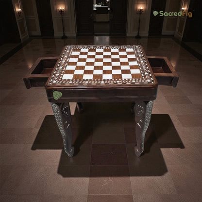 SacredFig Chess Table in Sheesham Wood, Premium Inlay Work | Indian Handicrafts (16 in)