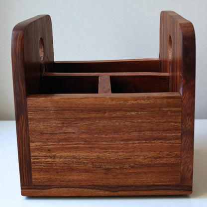 SacredFig Desk Organiser in Sheesham Wood | Premium 3 Compartment Compact Pen & Stationery Holder