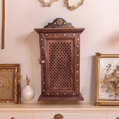 Wooden Key Holder, Decorative Box in Sheesham Wood with mesh design - SD003 | 11 × 6 in