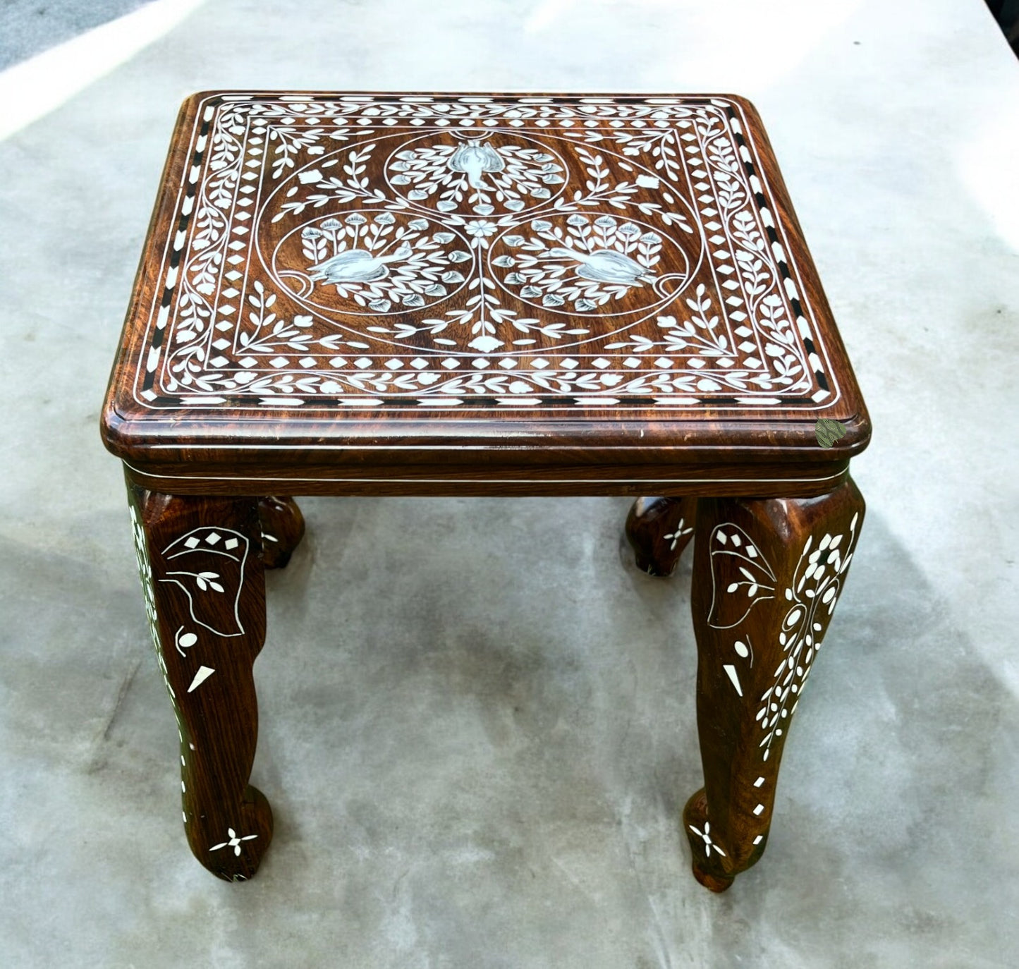 SacredFig Premium Wooden Decorative Square Table with Peacock motif , 12 in