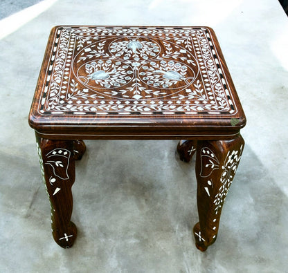 SacredFig Premium Wooden Decorative Square Table with Peacock motif , 12 in