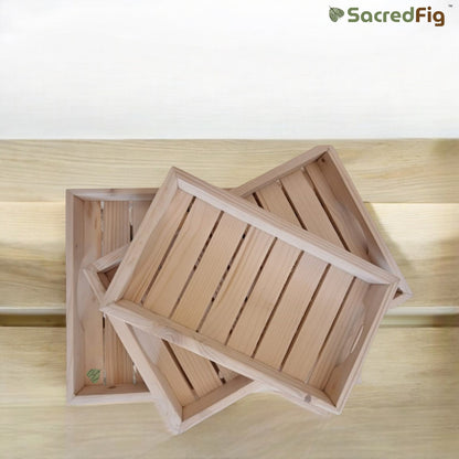 SacredFig Wooden Pine Tray Set| Serving Tray Set (Pack of 3 Trays)