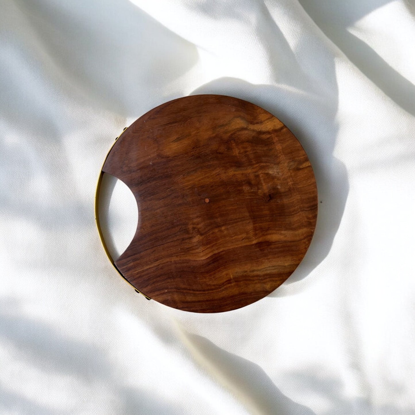 SacredFig Premium Cutting Board & Serving Platter, Made in Sheesham Wood, Golden Handle - 12 in (d)