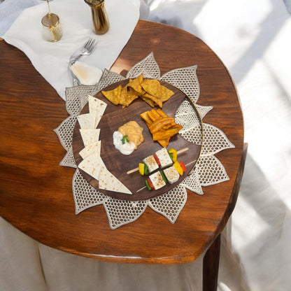 SacredFig Premium Cutting Board & Serving Platter, Made in Sheesham Wood, Golden Handle - 12 in (d)