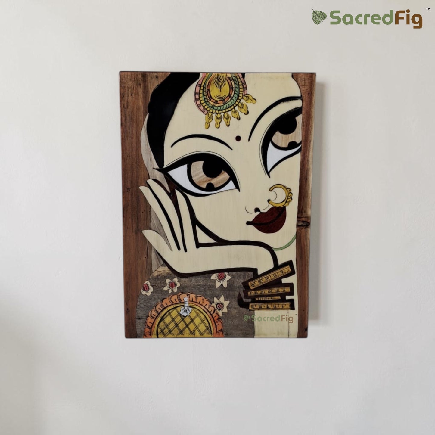 SacredFig Soulful Eyes Wooden Colored Inlay Art Wall Frame |8 x 10 In| Handmade Wooden Wall Décor Traditional Artwork