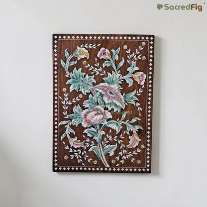 SacredFig Whispering Vines Design Wooden Colored Inlay Art Wall Frame | 10x14 In | Handmade Wooden Wall Decor Traditional Artwork