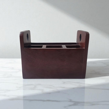 SacredFig Wooden Desk Organizer – 8x6 in | 4 Compartments | Handcrafted in Mango Wood for Home & Office