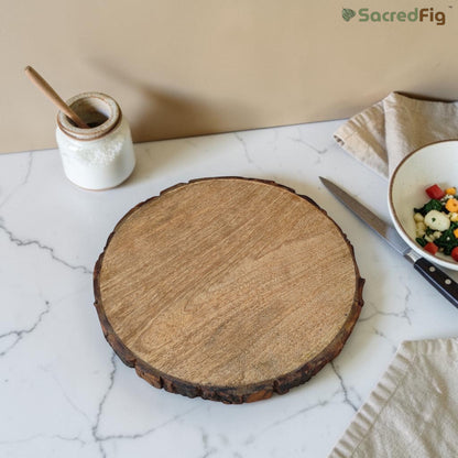 SacredFig Wooden Log Bark Wood Platter, Multipurpose use for Painting & Decor, Round Bark Wood Log