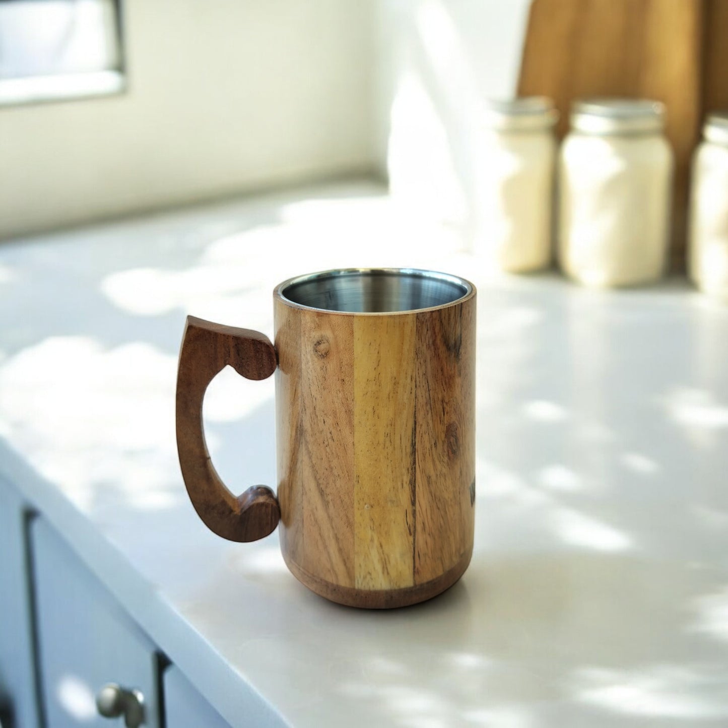 SacredFig Handcrafted Wooden Mug – 300ml | Stainless Steel Interior | Ideal for Tea, Coffee & More